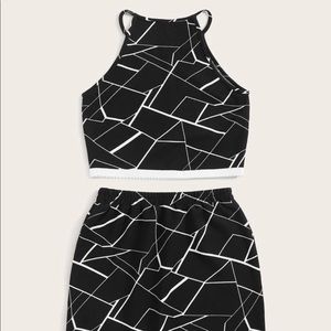 Plus size print cami top & asymmetrical hem skirt